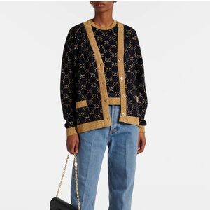 Navy and gold logo cardigan